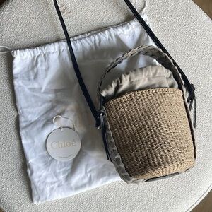 Chloe woody basket bag, grey woven handle, excellent condition